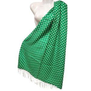 Green and White Polka Dot Scarf Long Rectangular Pashmina
